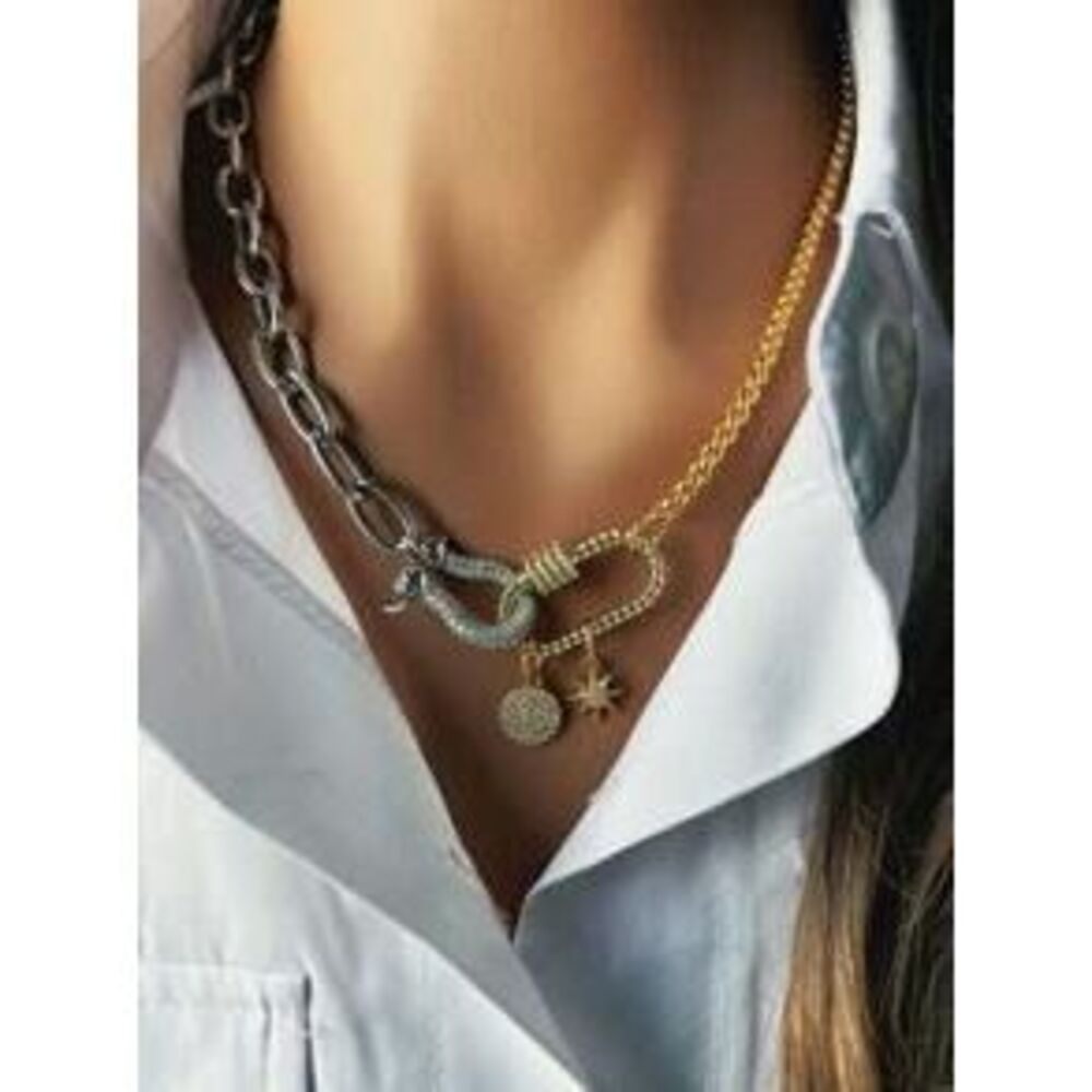 1Pc Women's Necklace With Diamond Inlaid Horseshoes, Fried Dough Twists Oval Bu…